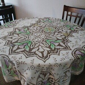 Table Cloth Lace White with Beige Green Purple Yellow Cottage Core Rustic Charm